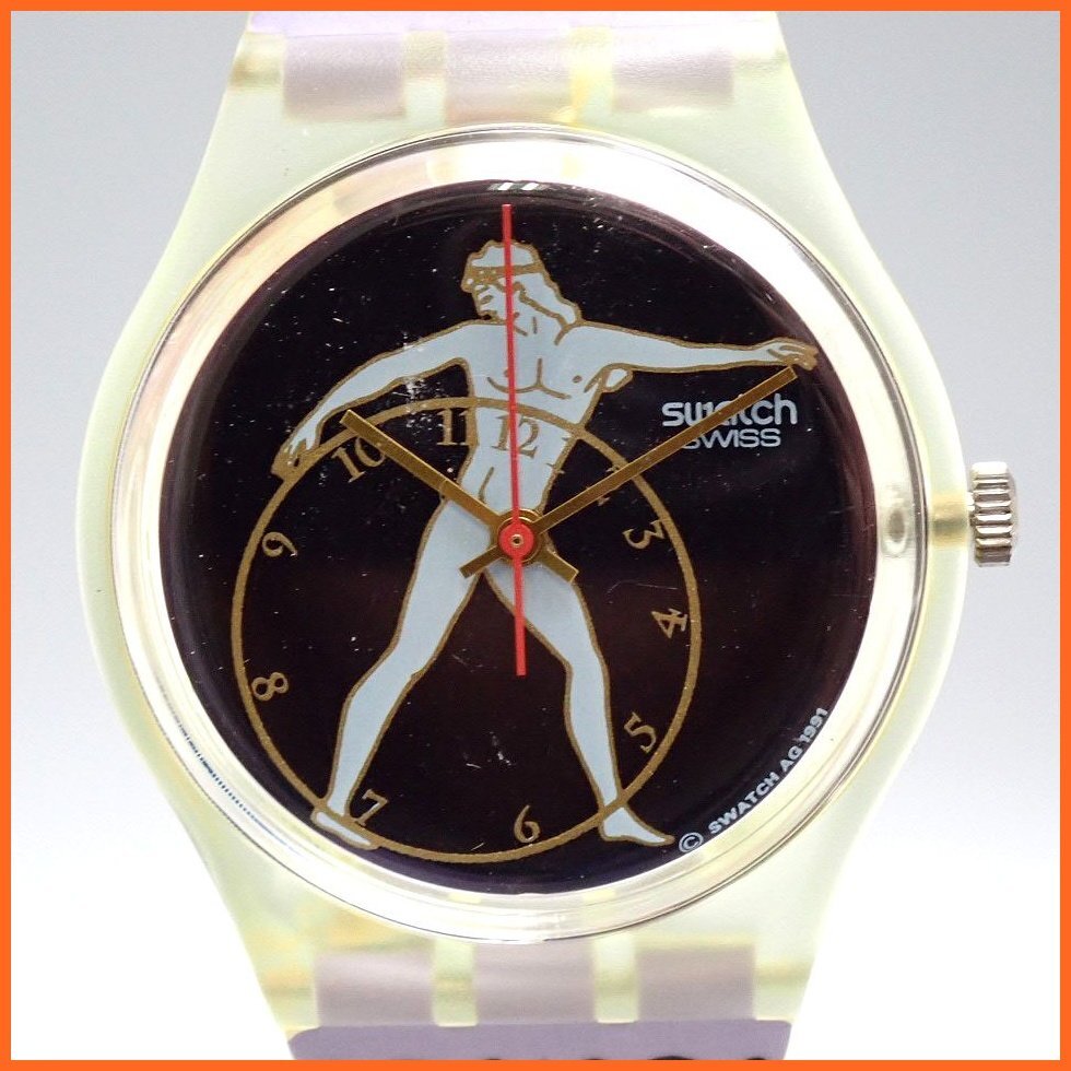 ★未使用 Swatch/スウォッチ DISCOBOLUS GK141 クォーツ腕時計/ネイビー/パープル/古代ギリシャ/ケース付き/ジャンク扱い&1721700051_画像1