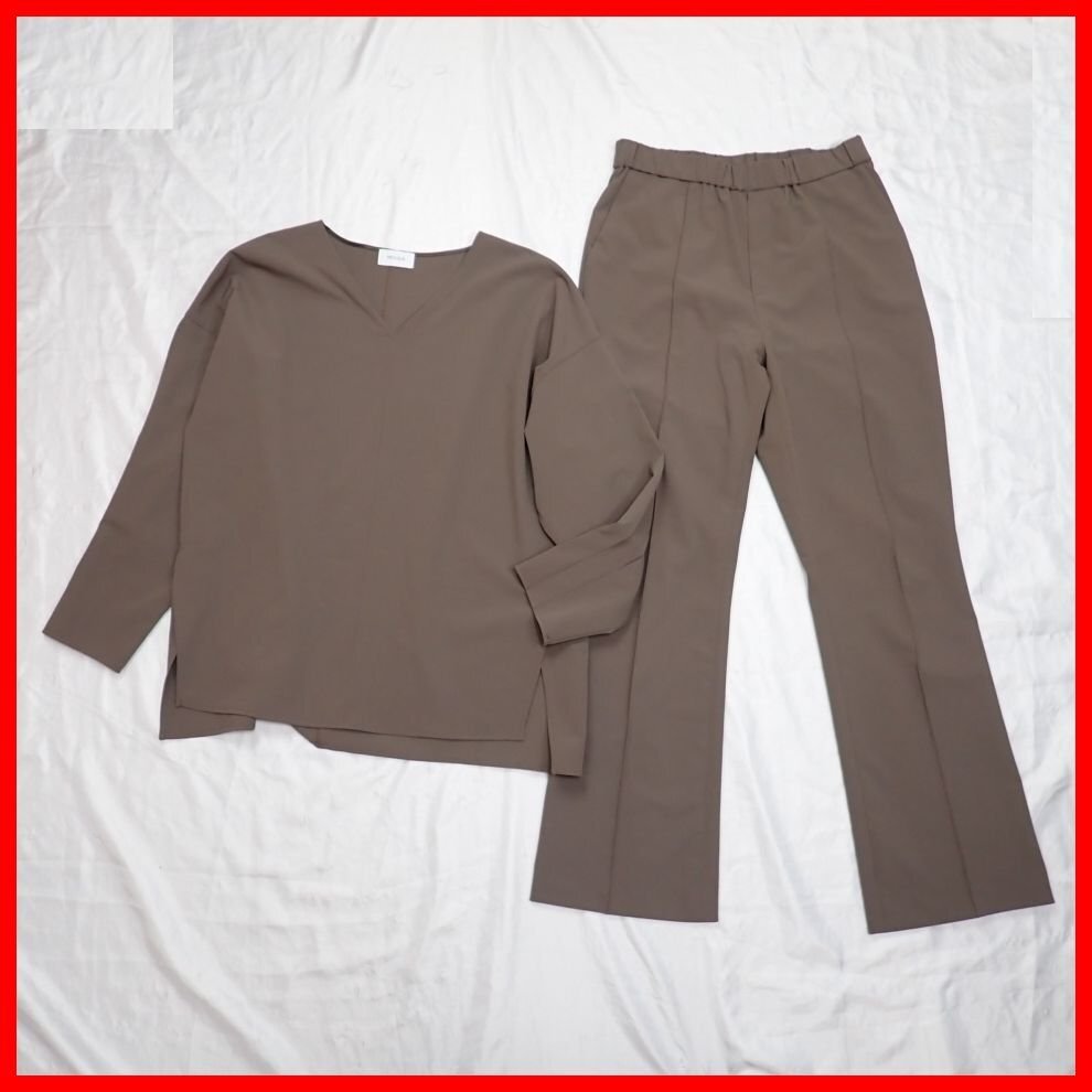★MOGA/モガ フルダル2WAYストレッチ セットアップ/長袖ブラウス+ロングパンツ/レディースM～L相当/ブラウン&2130500026_画像1