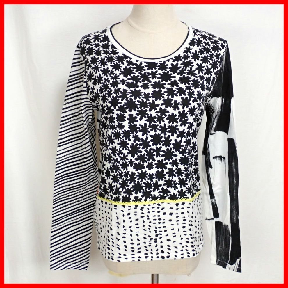 *Paul Smith/ Paul Smith POTTERY футболка с длинным рукавом женский M/ черный × "теплый" белый серия / хлопок 100%/ long T&2040200029