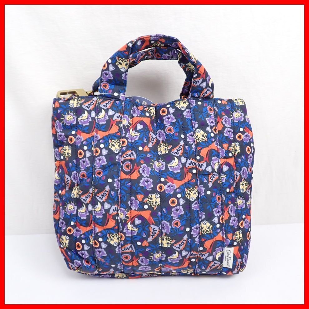 ★未使用 Cath Kidston/キャスキッドソン 2wayハンドバッグ ダークグレー×パープル系/花柄/ショルダーベルト付き&2104600038_画像1