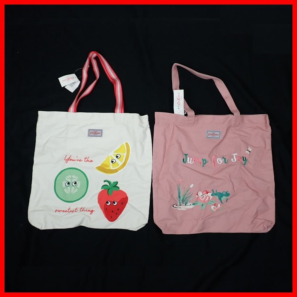 ★未使用 Cath Kidston/キャスキッドソン トートバッグ 2点セット/オフホワイト/ピンク/肩掛けOK/A4サイズ対応&2104600035_画像1