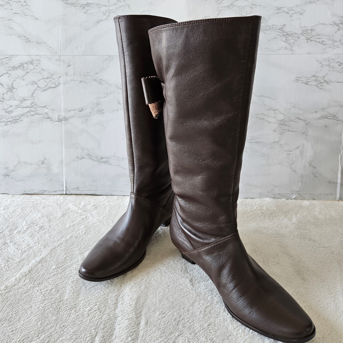EIZO エイゾー chuchoter 天然皮革 ロングブーツ バックリボン ブラウン サイズ22.5cm かかとのすり減りが若干あります_画像1