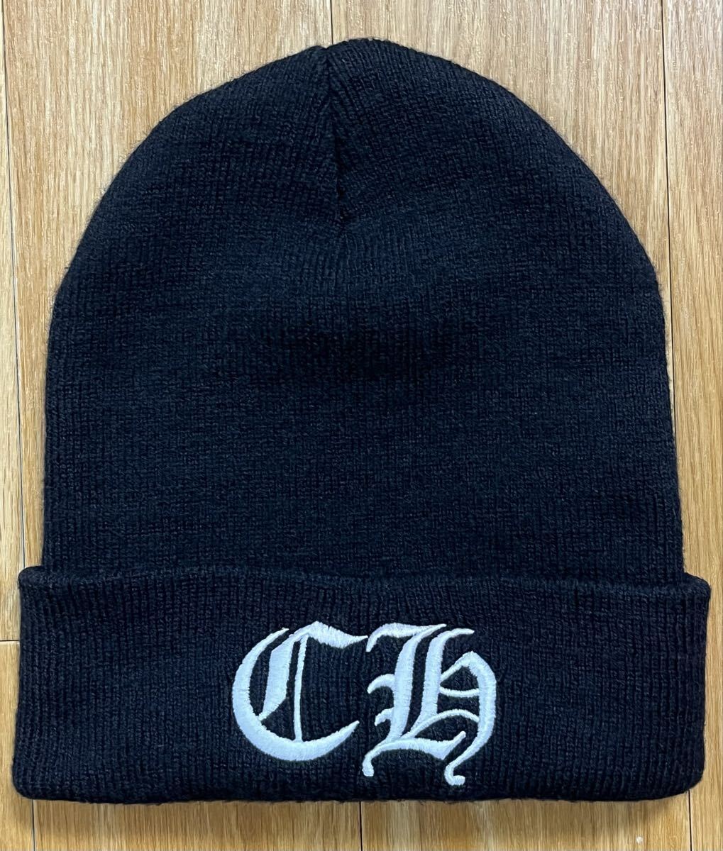 【美品】CHROME HEARTS クロムハーツ ニット帽子　CH刺繍入り ウール素材 黒 _画像1
