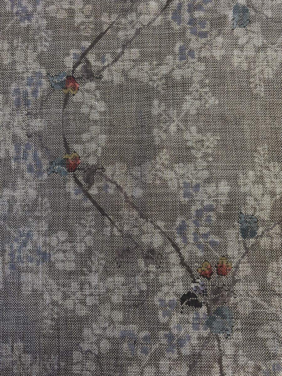 着物リメイク★ 正絹★ 紬★ 焦茶色★草花★シャツカラー、ロングフレアーワンピース_画像6