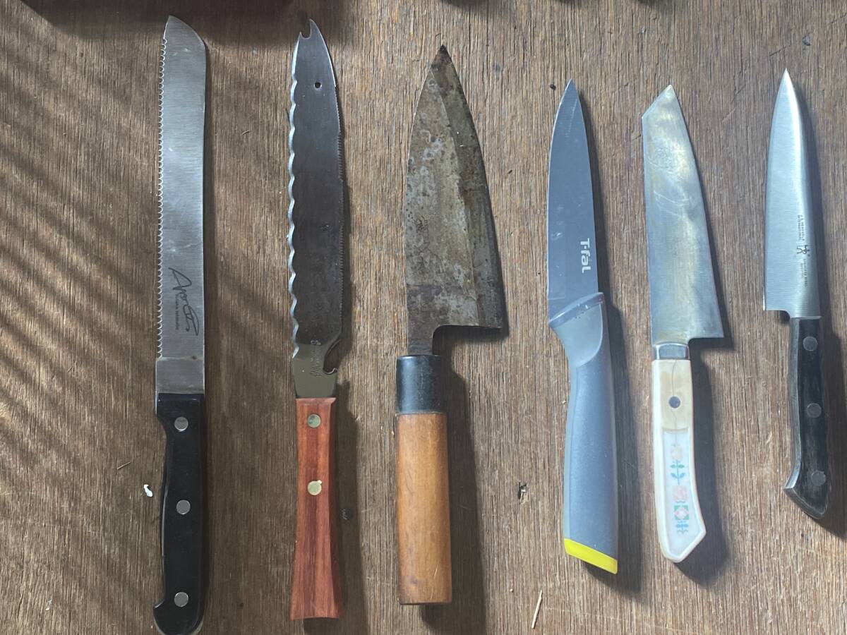 E-1331 [ включение в покупку не возможно ]980 иен ~ текущее состояние товар кухонный нож суммировать 20 позиций комплект три дерево .. произведение / Sakai Kiyoshi . произведение / правильный . произведение и т.п. режущий инструмент кухонная утварь нож 