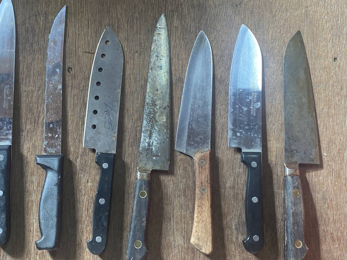 E-1333 [ включение в покупку не возможно ]980 иен ~ текущее состояние товар кухонный нож суммировать 20 позиций комплект Nakamura . Akira /. изначальный / старый криптомерия и т.п. режущий инструмент кухонная утварь товары для кухни нож 