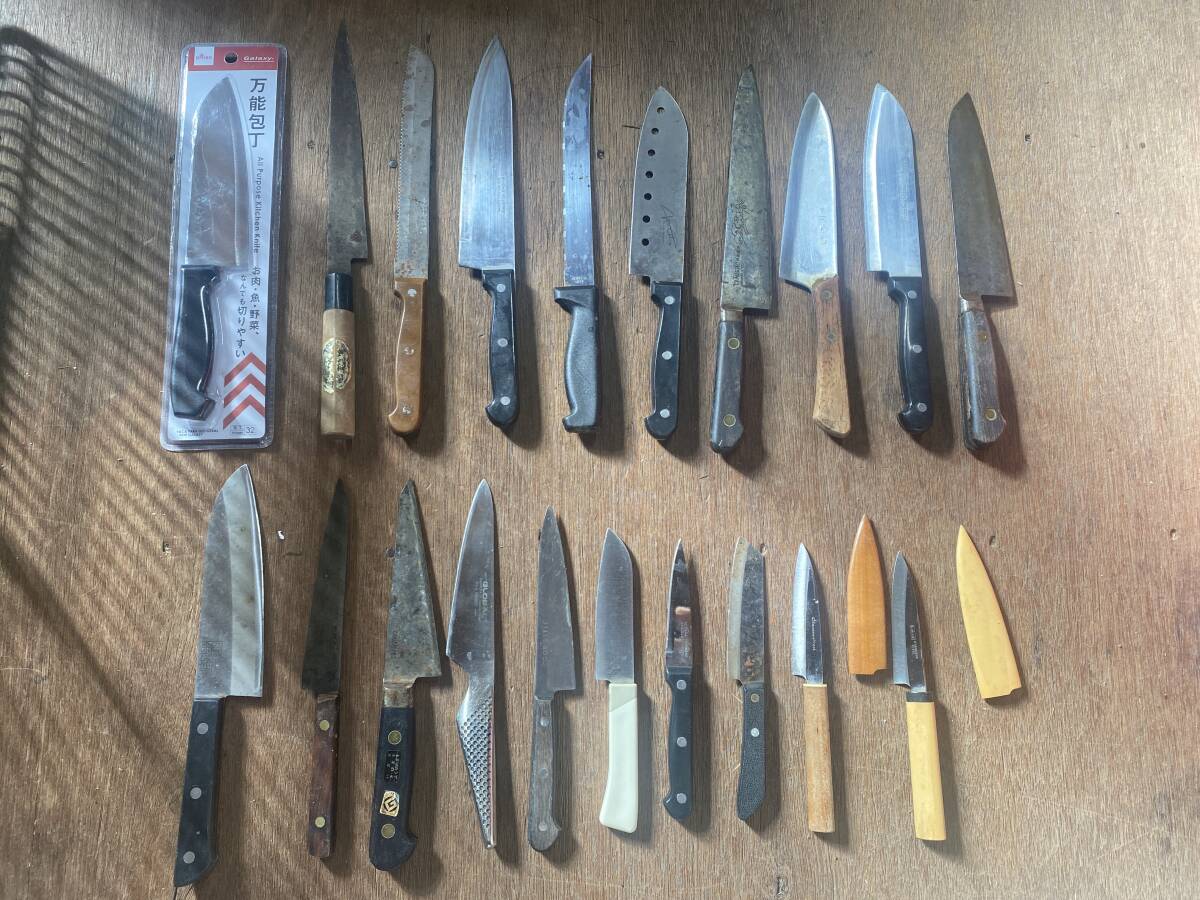 E-1333 [ включение в покупку не возможно ]980 иен ~ текущее состояние товар кухонный нож суммировать 20 позиций комплект Nakamura . Akira /. изначальный / старый криптомерия и т.п. режущий инструмент кухонная утварь товары для кухни нож 