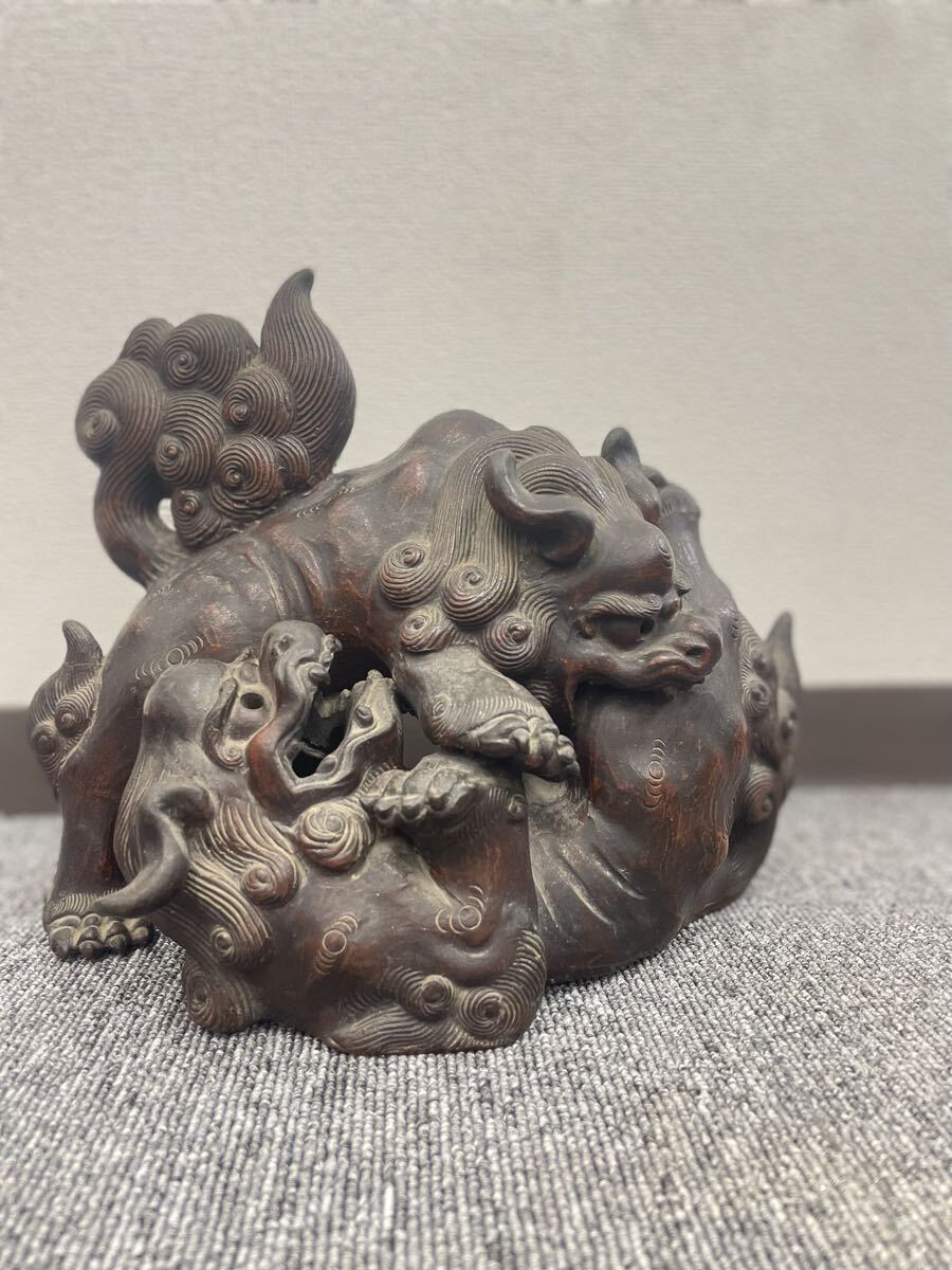 備前焼 時代物 獅子 備前 箱付き 伝統工芸 獅子車 古美術 直位双獅子 縁起物 代物_画像4