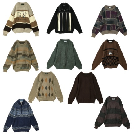 メンズ ニット まとめ売り 卸 古着 Mサイズ 10着 アーガイル 無地 フルジップ ハーフジップ 刺繍 セーター_画像1
