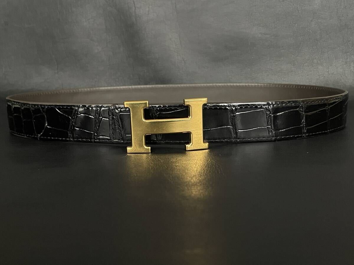 A. エルメス・コンスタンス Hバックル/別注クロコダイル/巾31mm/全長100cm/シャイニング黒_画像1