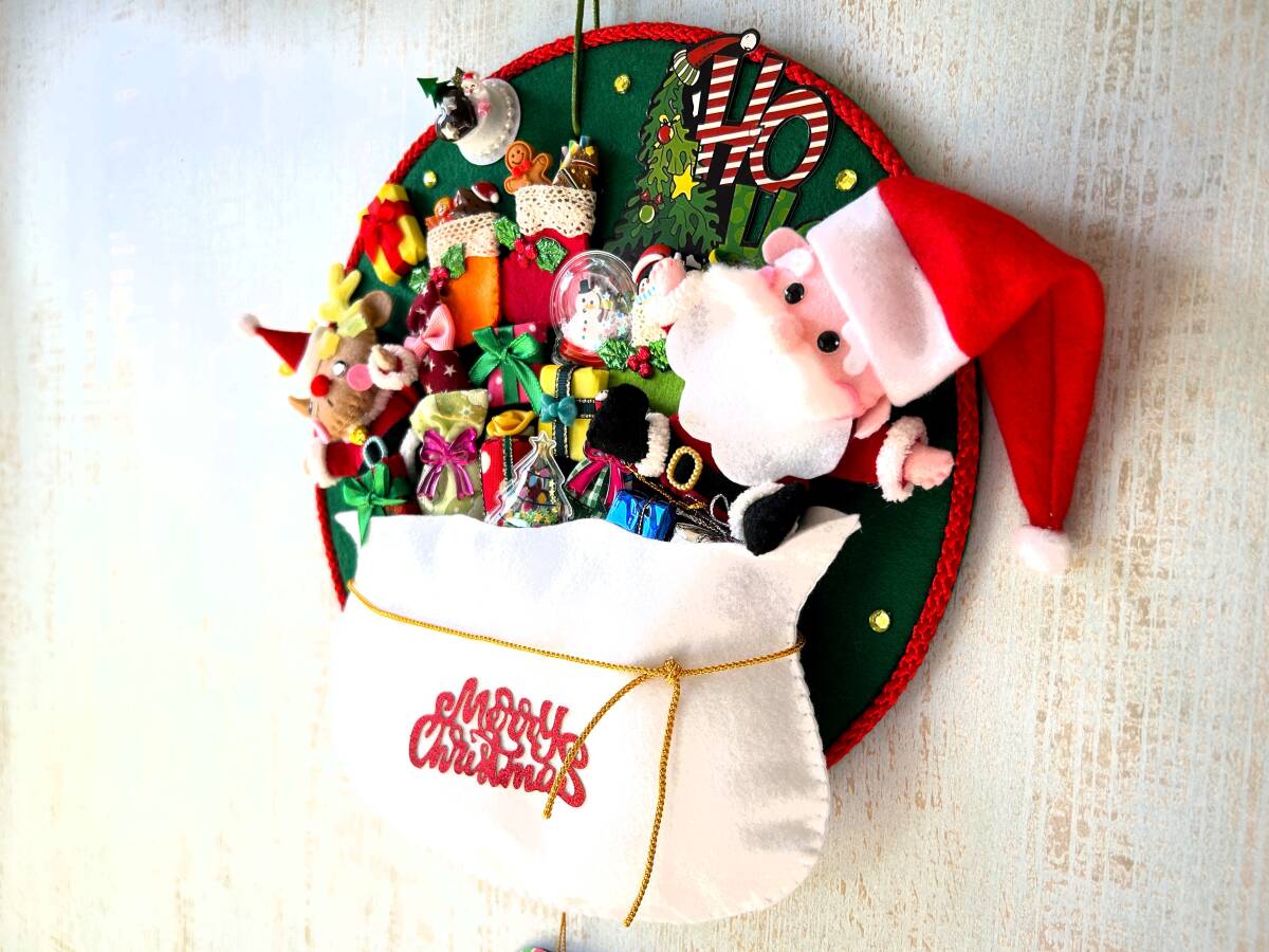HAPPY*ハンドメイド*フェルト*クリスマス*リース*壁飾り*インテリア*サンタ*プレゼント*ケーキ*靴下*ゾウ*パンダ*キリン*_画像9