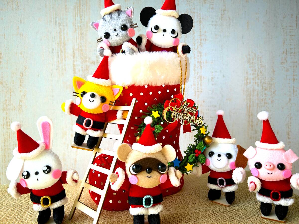 HAPPY*ハンドメイド*フェルト*置き飾り*飾り物*クリスマス*インテリア*ブーツ*リース*はしご*動物*ぶた*うさぎ*猫*犬*パンダ*狸*きつね*_画像1