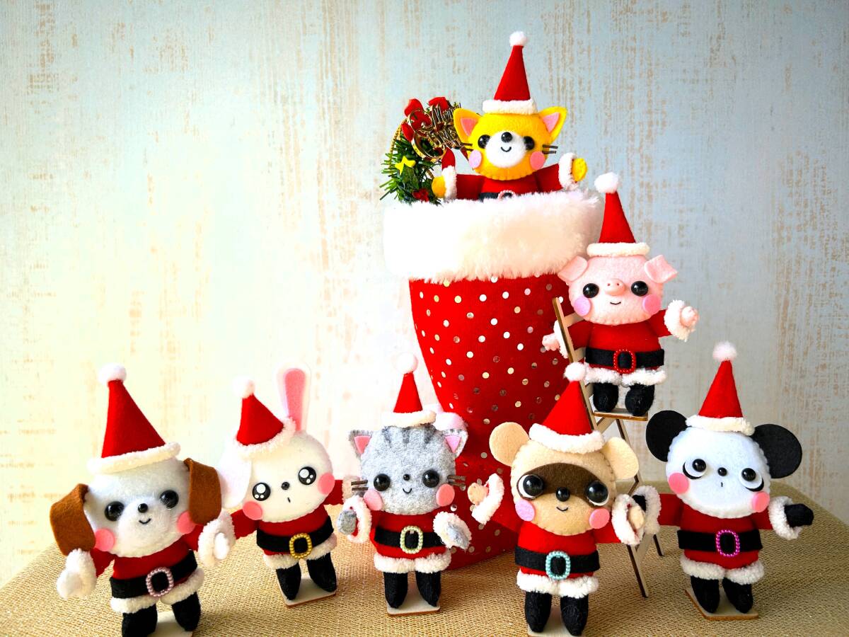 HAPPY*ハンドメイド*フェルト*置き飾り*飾り物*クリスマス*インテリア*ブーツ*リース*はしご*動物*ぶた*うさぎ*猫*犬*パンダ*狸*きつね*_画像3