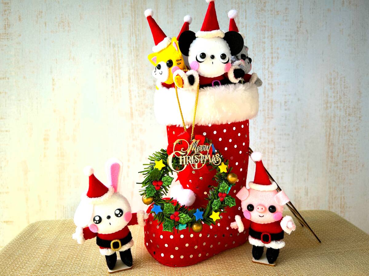 HAPPY*ハンドメイド*フェルト*置き飾り*飾り物*クリスマス*インテリア*ブーツ*リース*はしご*動物*ぶた*うさぎ*猫*犬*パンダ*狸*きつね*_画像6