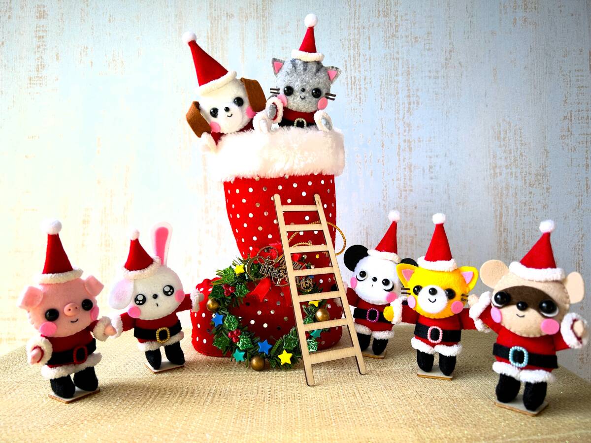 HAPPY*ハンドメイド*フェルト*置き飾り*飾り物*クリスマス*インテリア*ブーツ*リース*はしご*動物*ぶた*うさぎ*猫*犬*パンダ*狸*きつね*_画像7