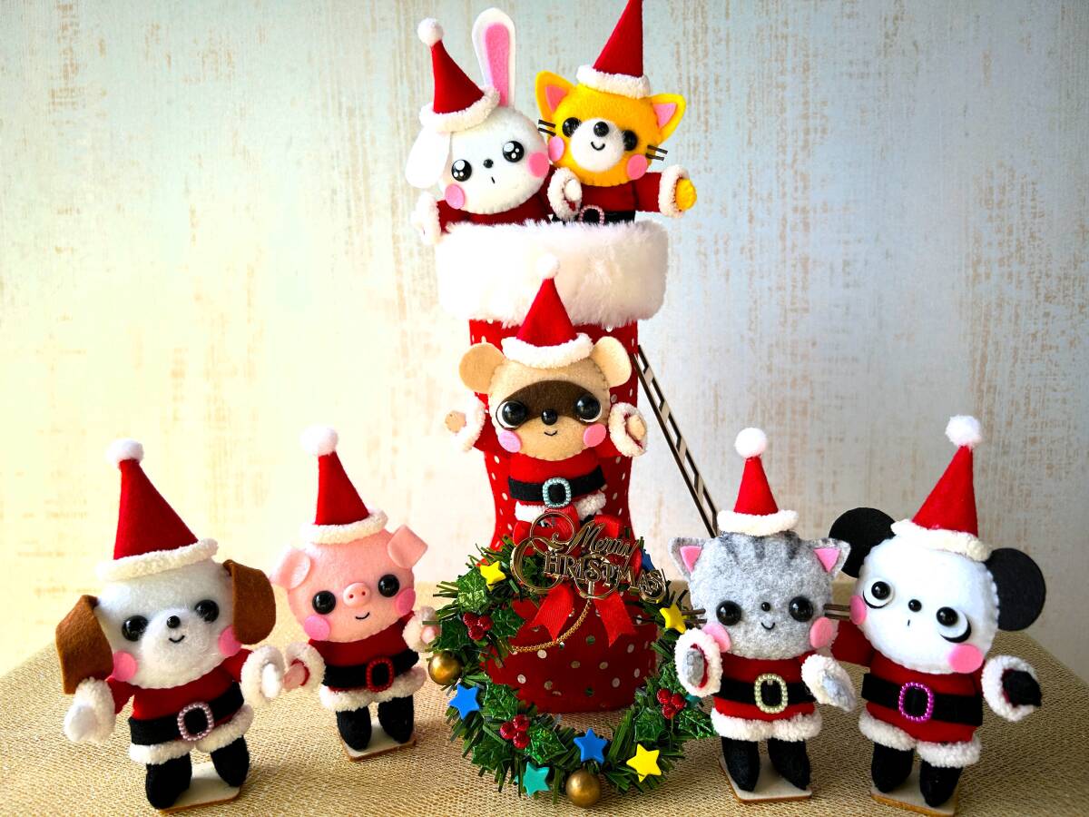HAPPY*ハンドメイド*フェルト*置き飾り*飾り物*クリスマス*インテリア*ブーツ*リース*はしご*動物*ぶた*うさぎ*猫*犬*パンダ*狸*きつね*_画像8