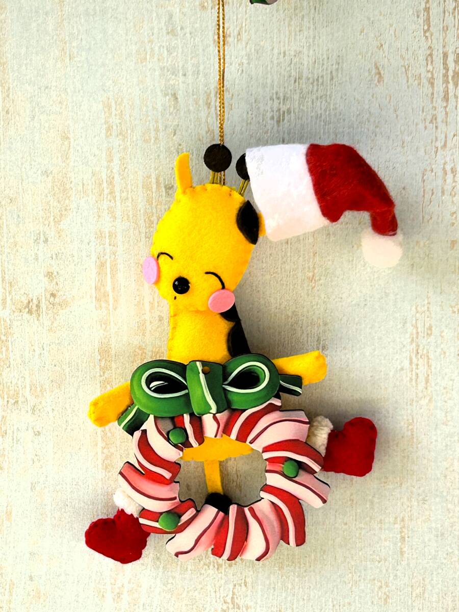HAPPY*ハンドメイド*フェルト*クリスマス*リース*壁飾り*インテリア*サンタ*プレゼント*ケーキ*靴下*ゾウ*パンダ*キリン*_画像6