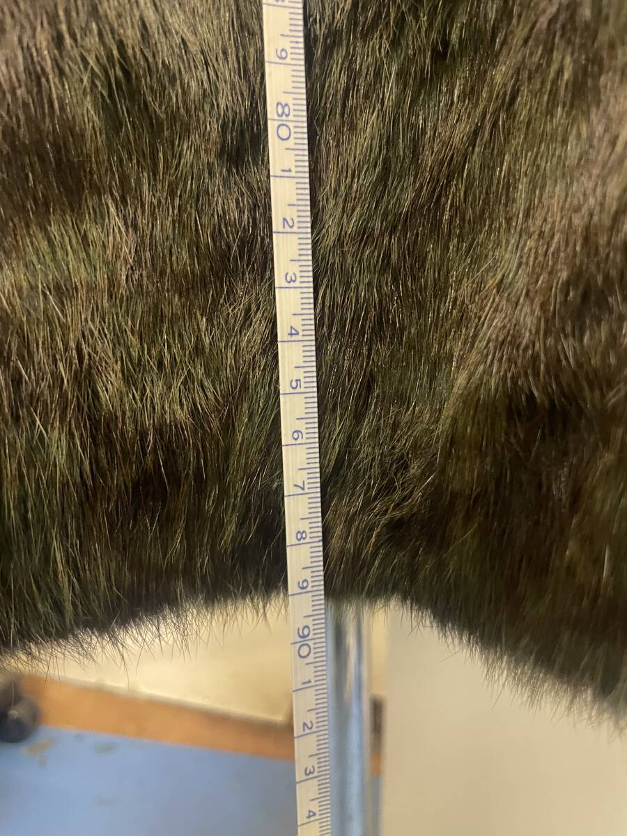 EMBA■エンバ ウィゼル リアルファー セミロング 着丈 89cm グリーンブラウン系■中古品_画像7