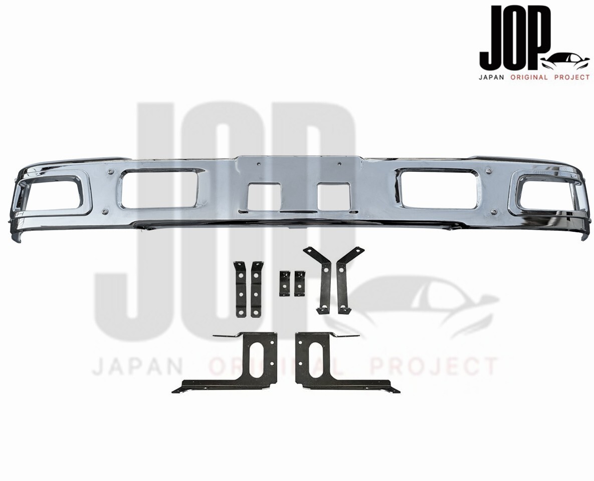 いすゞ エルフ 平成19年1月~令和5年2月 メッキ フロント バンパー ローキャブ 標準 エアダム 無し 鉄製 フォグカバー& 取付ブラケット付_画像1