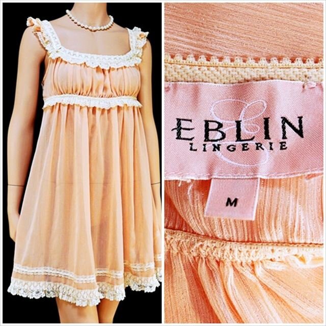 CE6-B79☆//EBLIN/エブリン♪ふんわりガーリーシルエット☆シアーピンク*ベビードール※一番安価な送料はゆうパケットなら280円♪_画像1