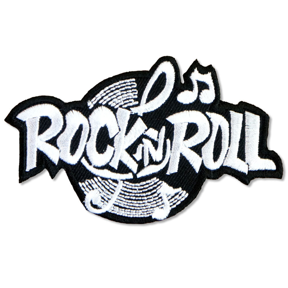 刺繍アイロンワッペン パッチ【ROCK N' ROLL/ロックンロール】黒 白 音楽 バンド レコード 文字 英語 アイロン接着 wappen patch_画像2