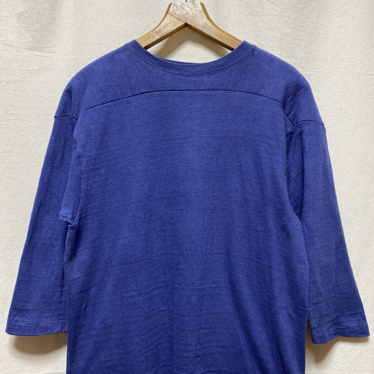 WAREHOUSE フットボールTシャツ　七分袖　無地　ネイビー　38 コットン カットソー　ウエアハウス　日本製_画像1