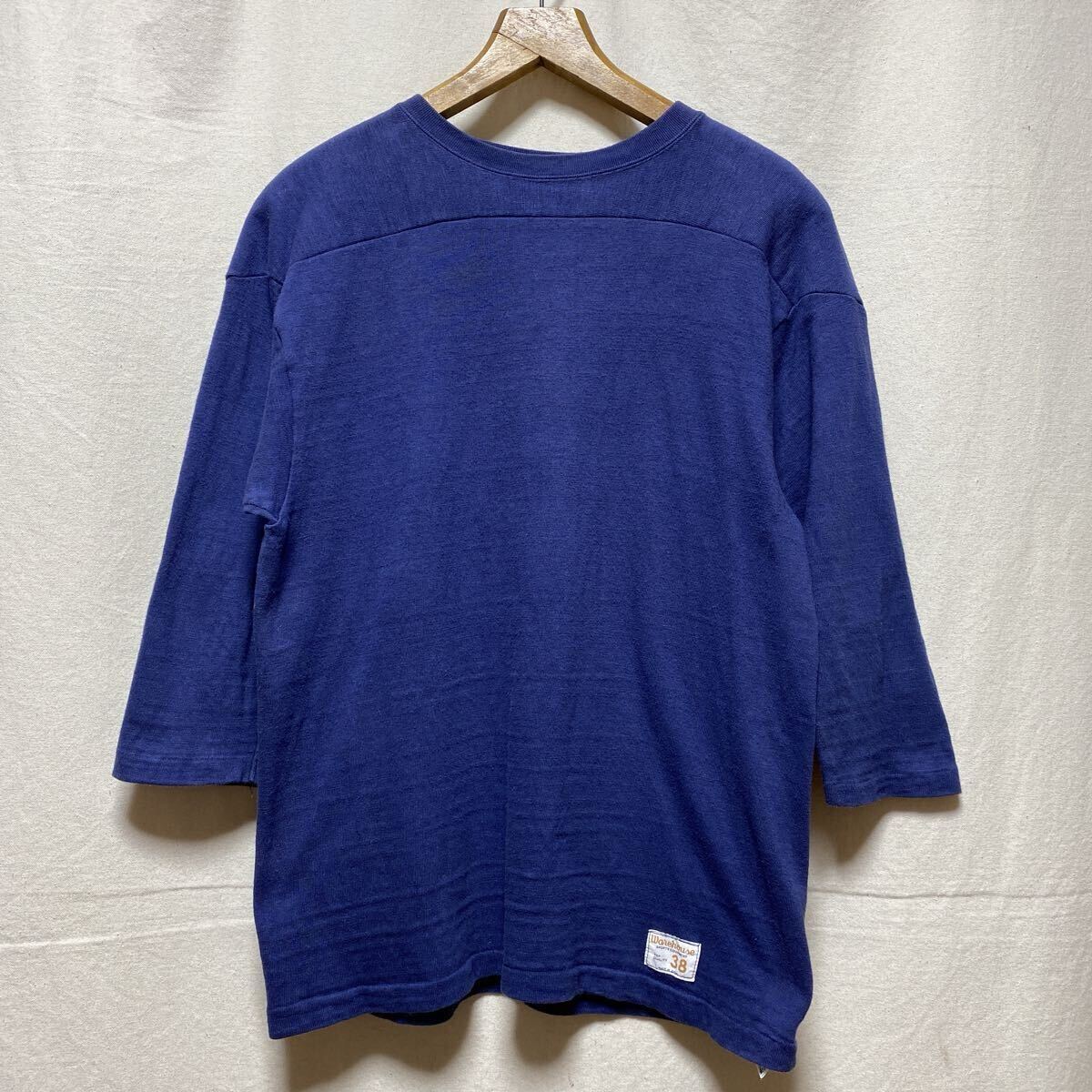 WAREHOUSE フットボールTシャツ　七分袖　無地　ネイビー　38 コットン カットソー　ウエアハウス　日本製_画像2