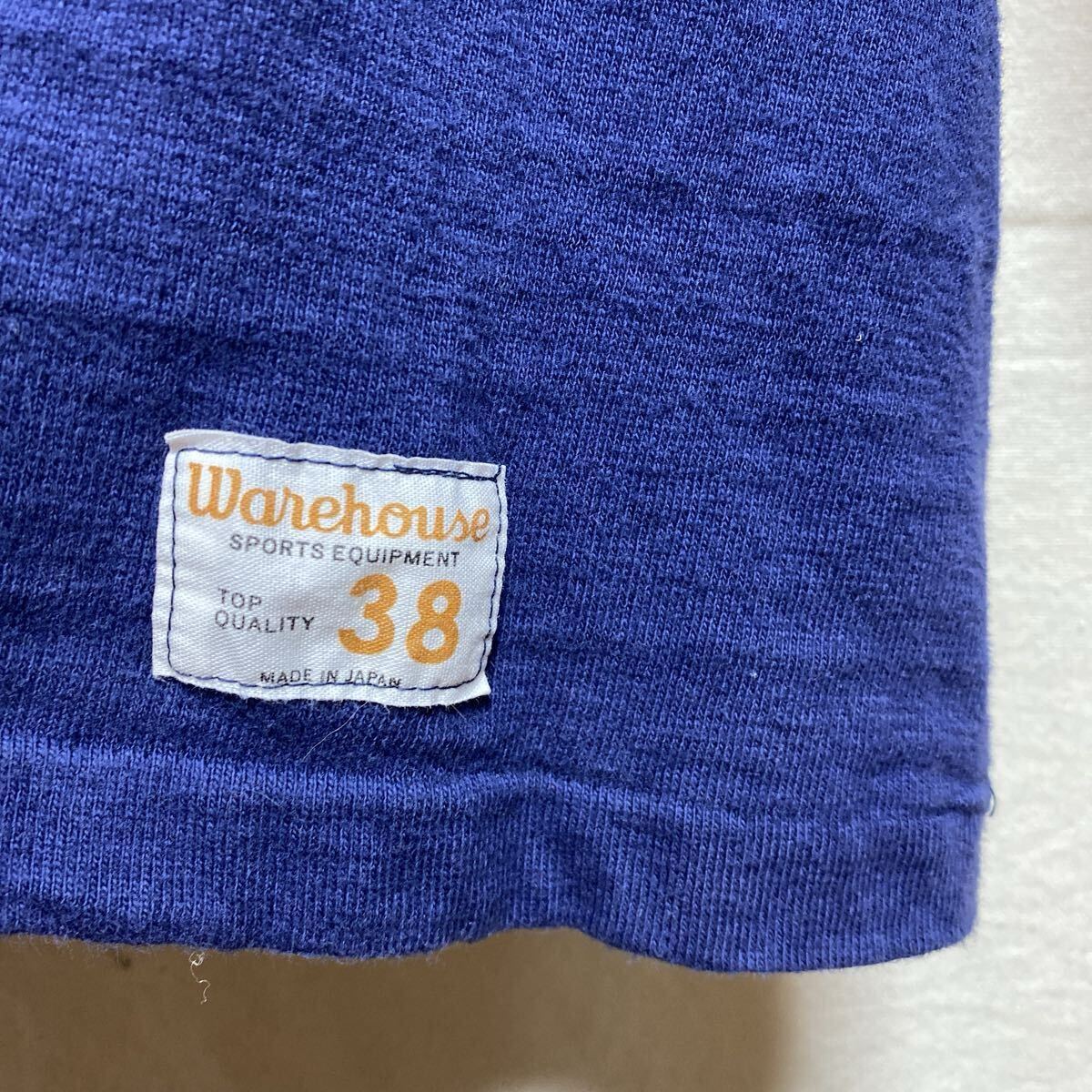 WAREHOUSE フットボールTシャツ　七分袖　無地　ネイビー　38 コットン カットソー　ウエアハウス　日本製_画像4