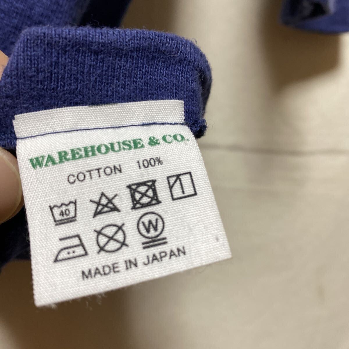 WAREHOUSE フットボールTシャツ　七分袖　無地　ネイビー　38 コットン カットソー　ウエアハウス　日本製_画像5