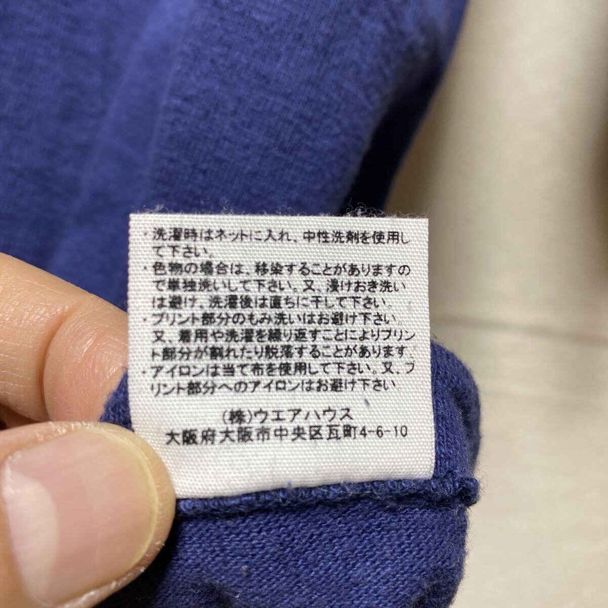 WAREHOUSE フットボールTシャツ　七分袖　無地　ネイビー　38 コットン カットソー　ウエアハウス　日本製_画像6