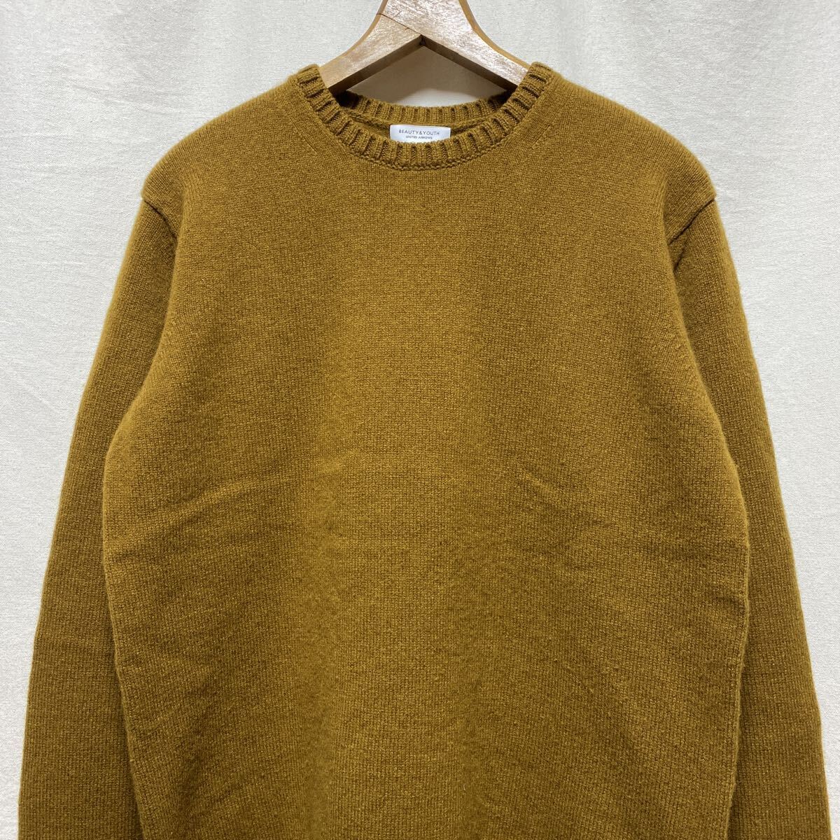 BEAUTY&YOUTH ウール ニットプルオーバー マスタードブラウン L ユナイテッドアローズ B&Y UNITED ARROWS セーター _画像1