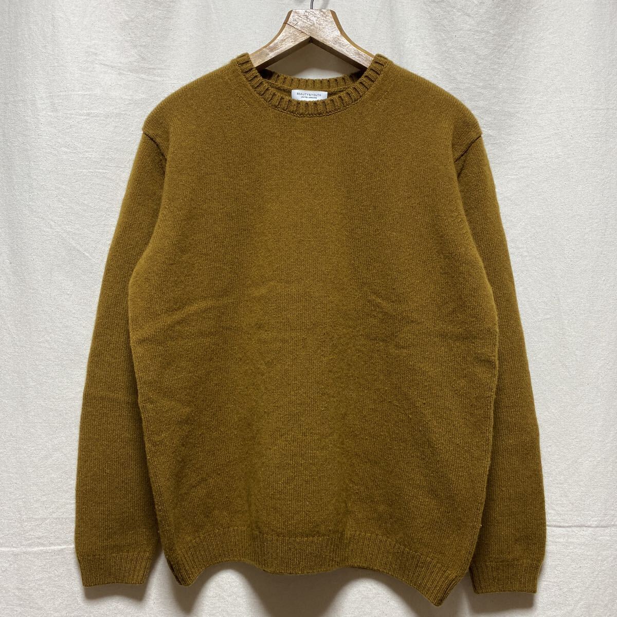 BEAUTY&YOUTH ウール ニットプルオーバー マスタードブラウン L ユナイテッドアローズ B&Y UNITED ARROWS セーター _画像2