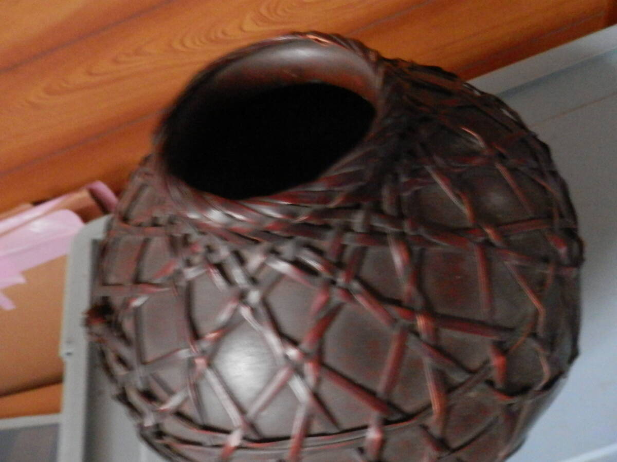 竹細工 花籠 花入 竹編 竹籠 金属製 茶道具　*1025_画像2