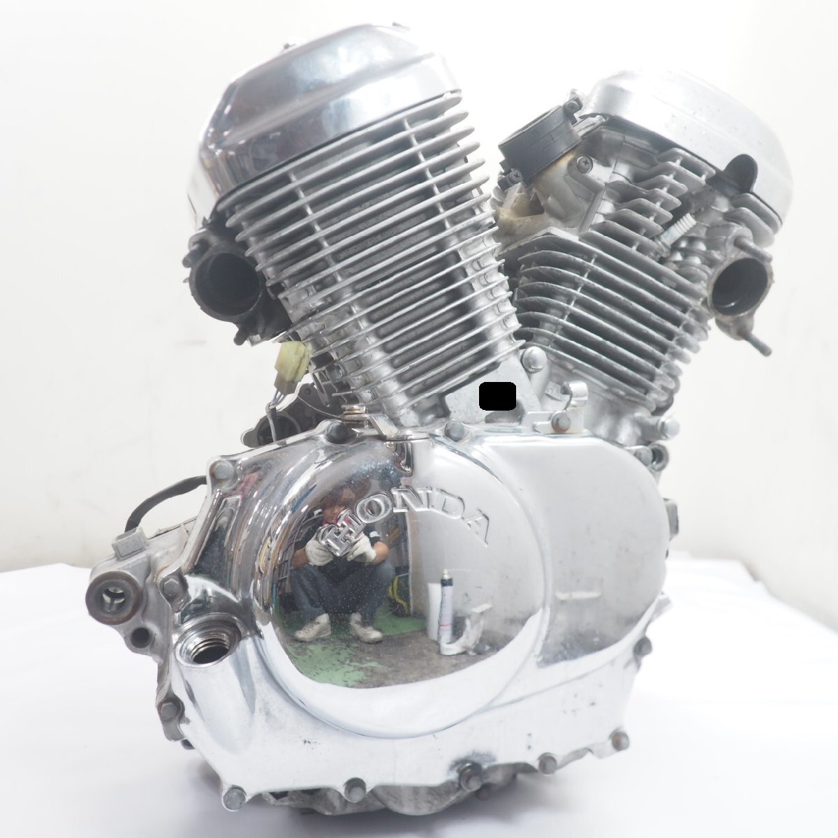 スティード400 エンジン NC26 NC25E-1403xxx engine ミッションOK STEED ピストン シリンダー エンジンカバー_画像5