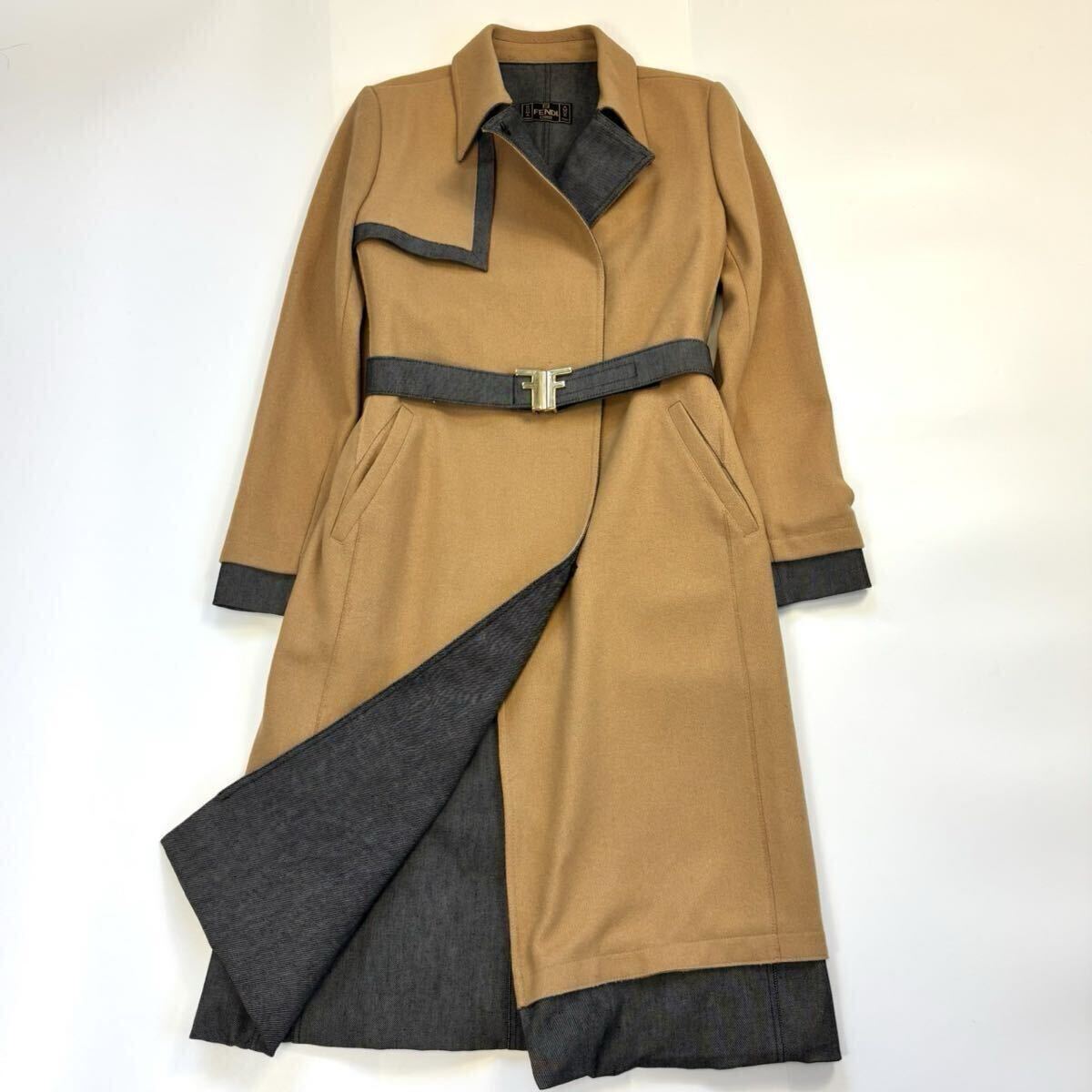 FENDI フェンディ ロングコート やまとなでしこ 松嶋菜々子さん着用 ドラマ 芸能人 キャメル ブラウン デニム レディース Mサイズ相当 _画像1
