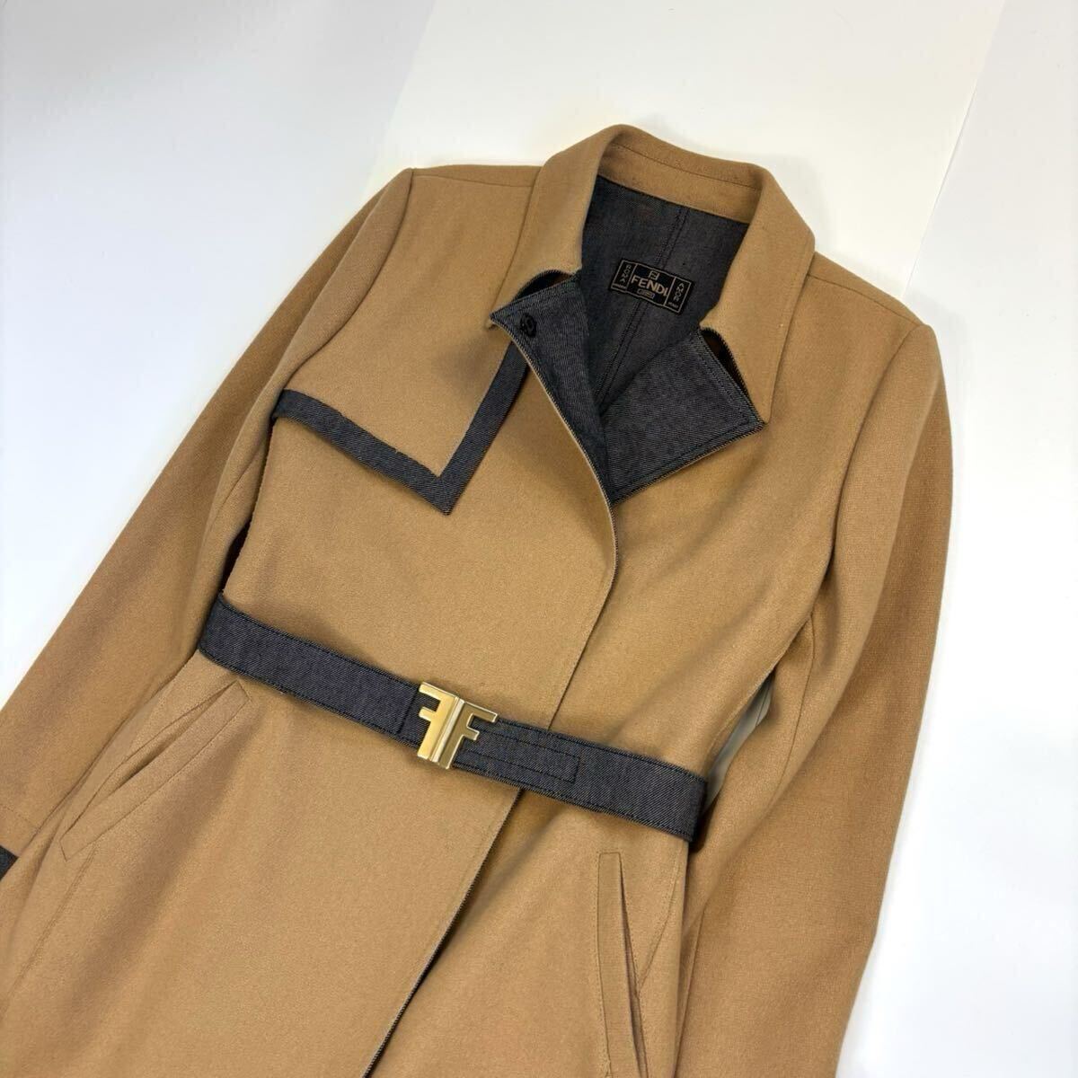 FENDI フェンディ ロングコート やまとなでしこ 松嶋菜々子さん着用 ドラマ 芸能人 キャメル ブラウン デニム レディース Mサイズ相当 _画像2