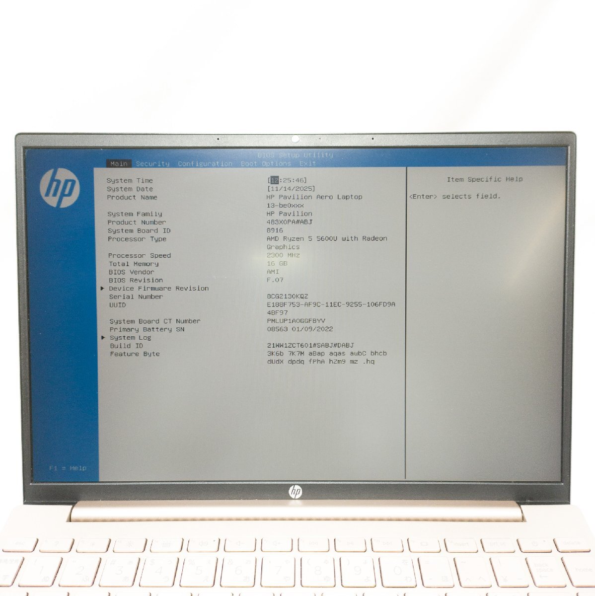 ★1円スタート★【即納・ジャンク品】HP Pavilion Aero Laptop (R5-5600U/メモリ16GB/ストレージなし)0KQZ_画像2