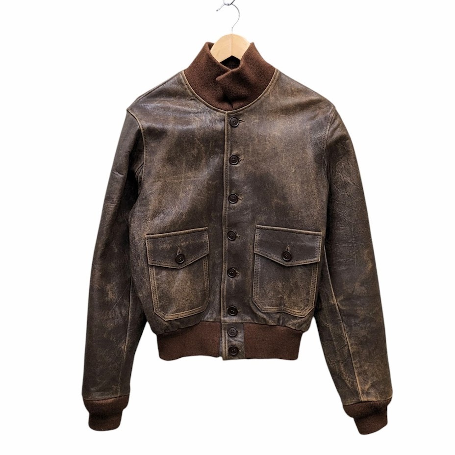WAREHOUSE ウエアハウス A-1 LEATHER JACKET ヴィンテージ加工 レザージャケット ブルゾン ブラウン系 サイズ 38_画像1