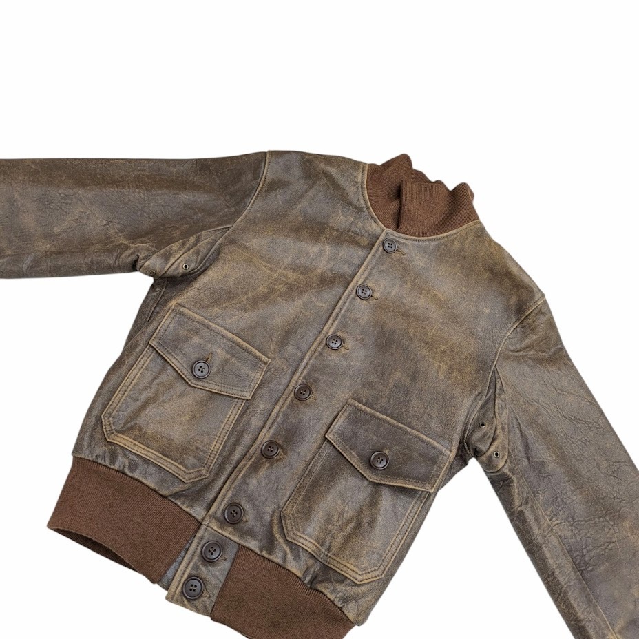 WAREHOUSE ウエアハウス A-1 LEATHER JACKET ヴィンテージ加工 レザージャケット ブルゾン ブラウン系 サイズ 38_画像3
