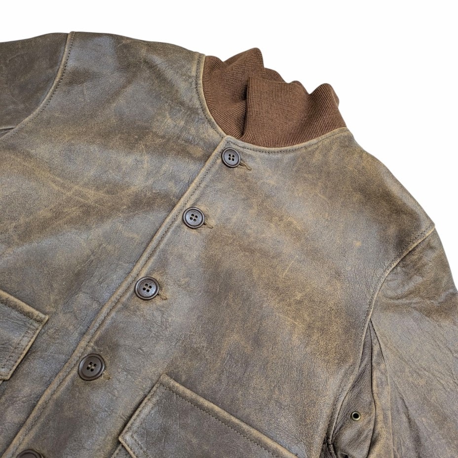 WAREHOUSE ウエアハウス A-1 LEATHER JACKET ヴィンテージ加工 レザージャケット ブルゾン ブラウン系 サイズ 38_画像4