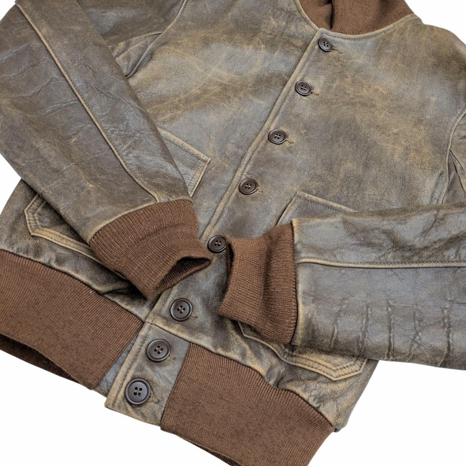 WAREHOUSE ウエアハウス A-1 LEATHER JACKET ヴィンテージ加工 レザージャケット ブルゾン ブラウン系 サイズ 38_画像5