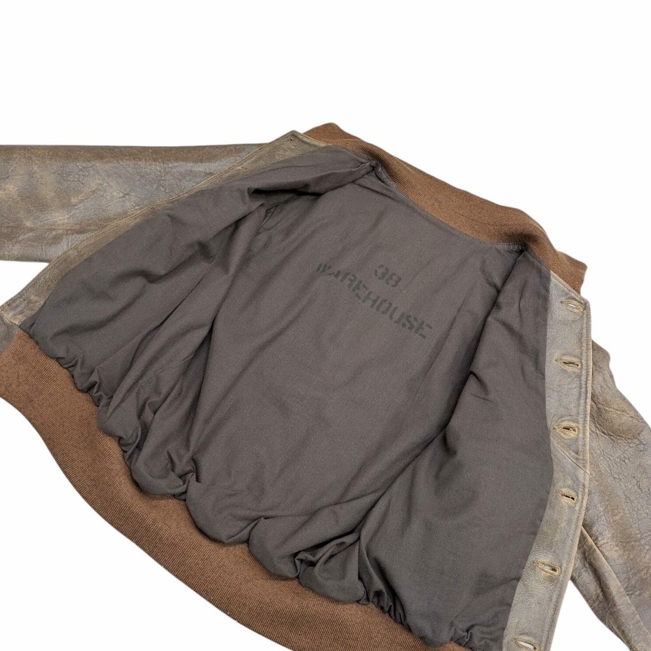 WAREHOUSE ウエアハウス A-1 LEATHER JACKET ヴィンテージ加工 レザージャケット ブルゾン ブラウン系 サイズ 38_画像7