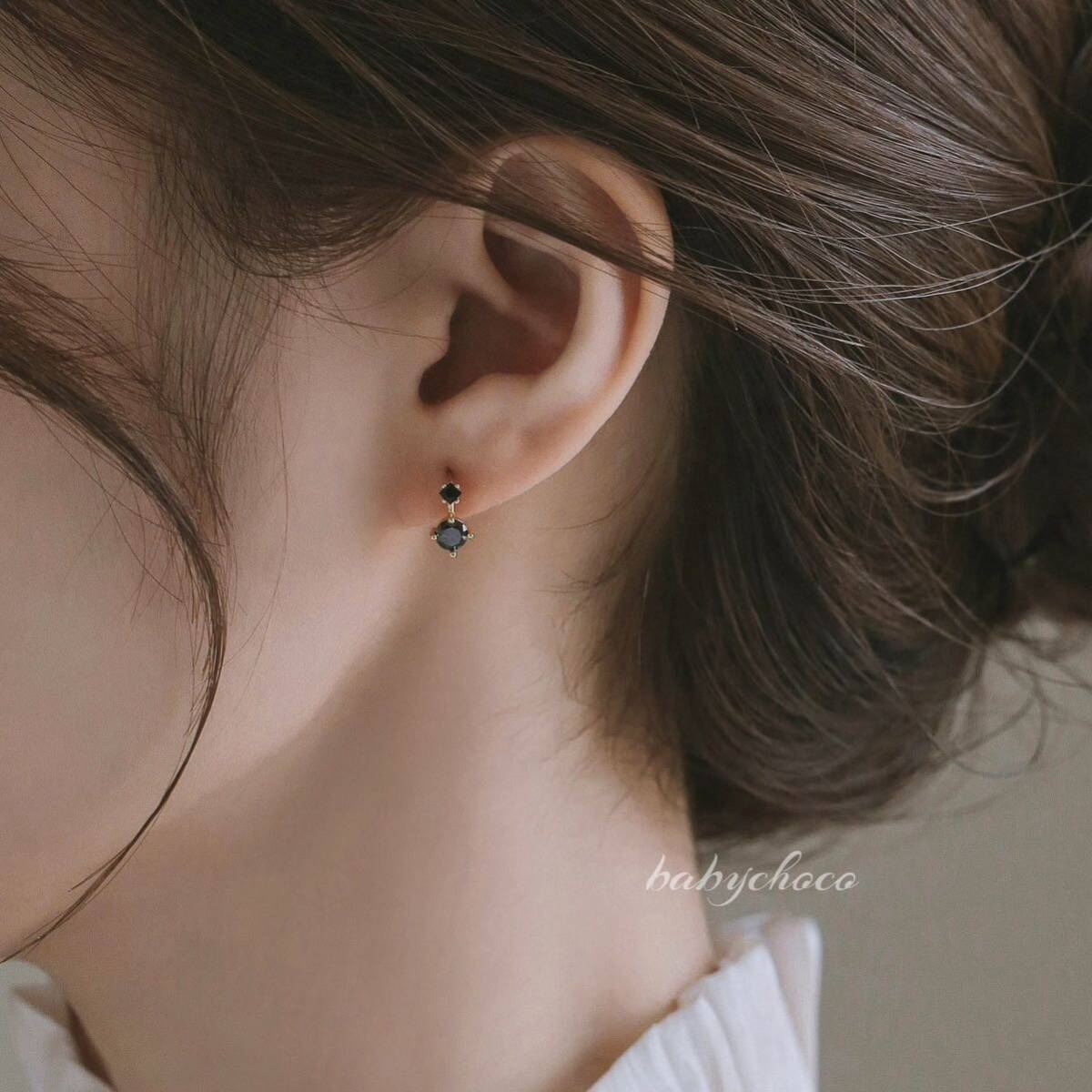 ピアス　ブラックCZフープピアス_画像3