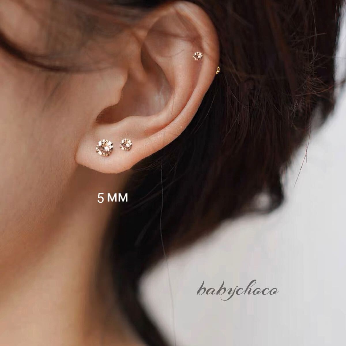 一粒ダイヤシャンパンゴールド　ピアス_画像3