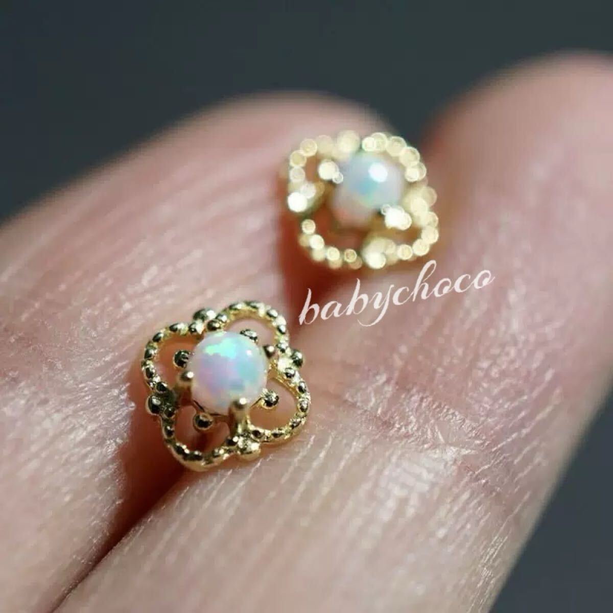 オパールinレース風ピアス　18kgf_画像2