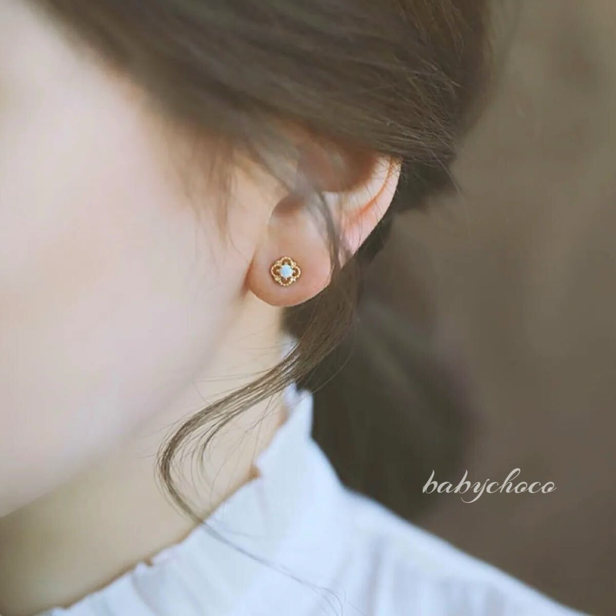 オパールinレース風ピアス　18kgf_画像5