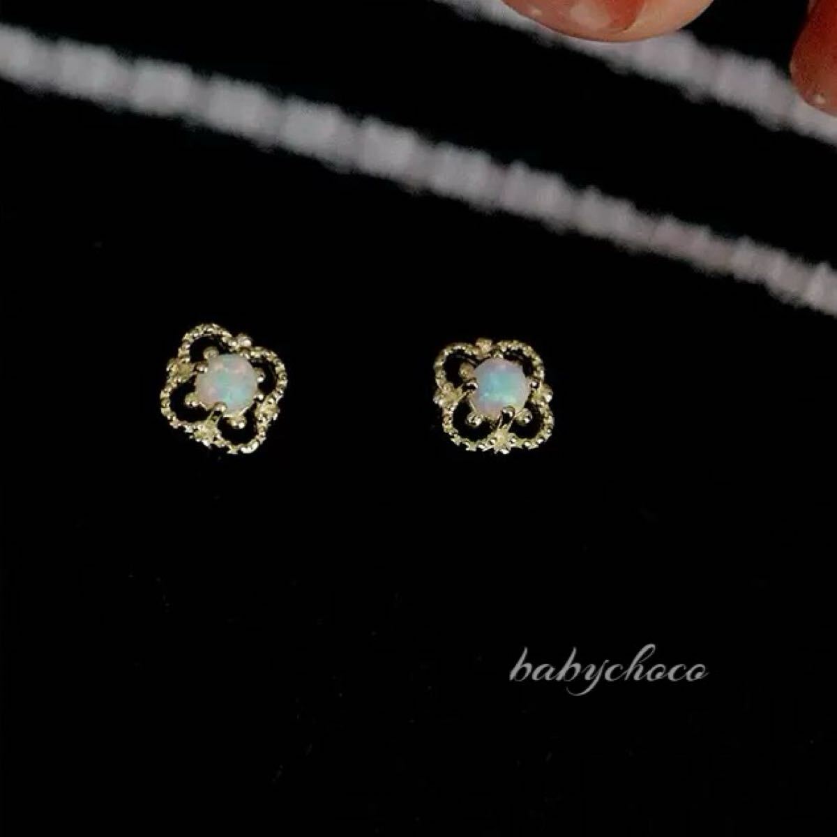 オパールinレース風ピアス　18kgf_画像6