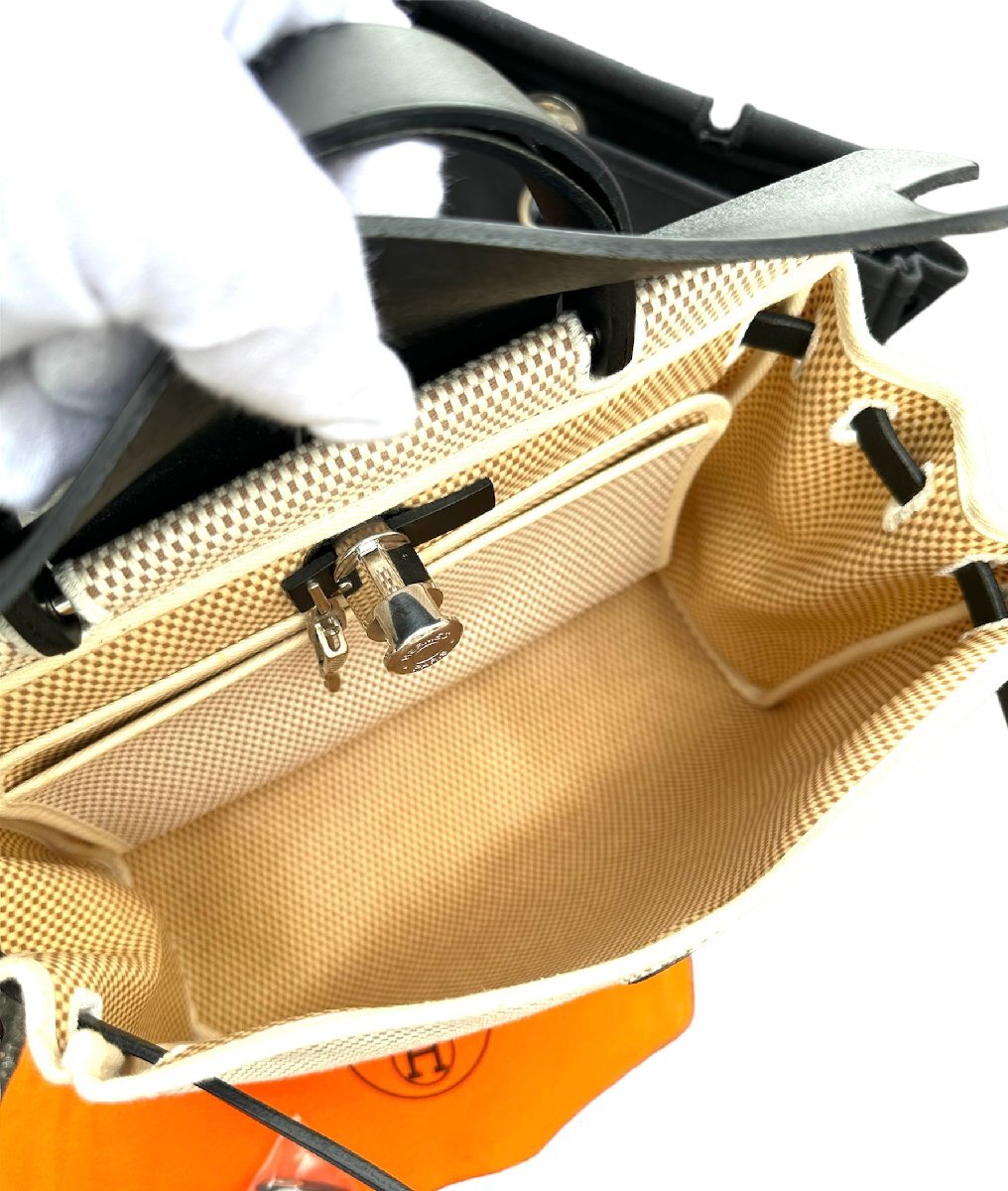 超美品◆本物◆エルメスHERMESエールバッグPMトワルGMキャンバスレザー・カーフ黒白パンダハンドバッグショルダーバッグ金具ボックスカーフ_画像10