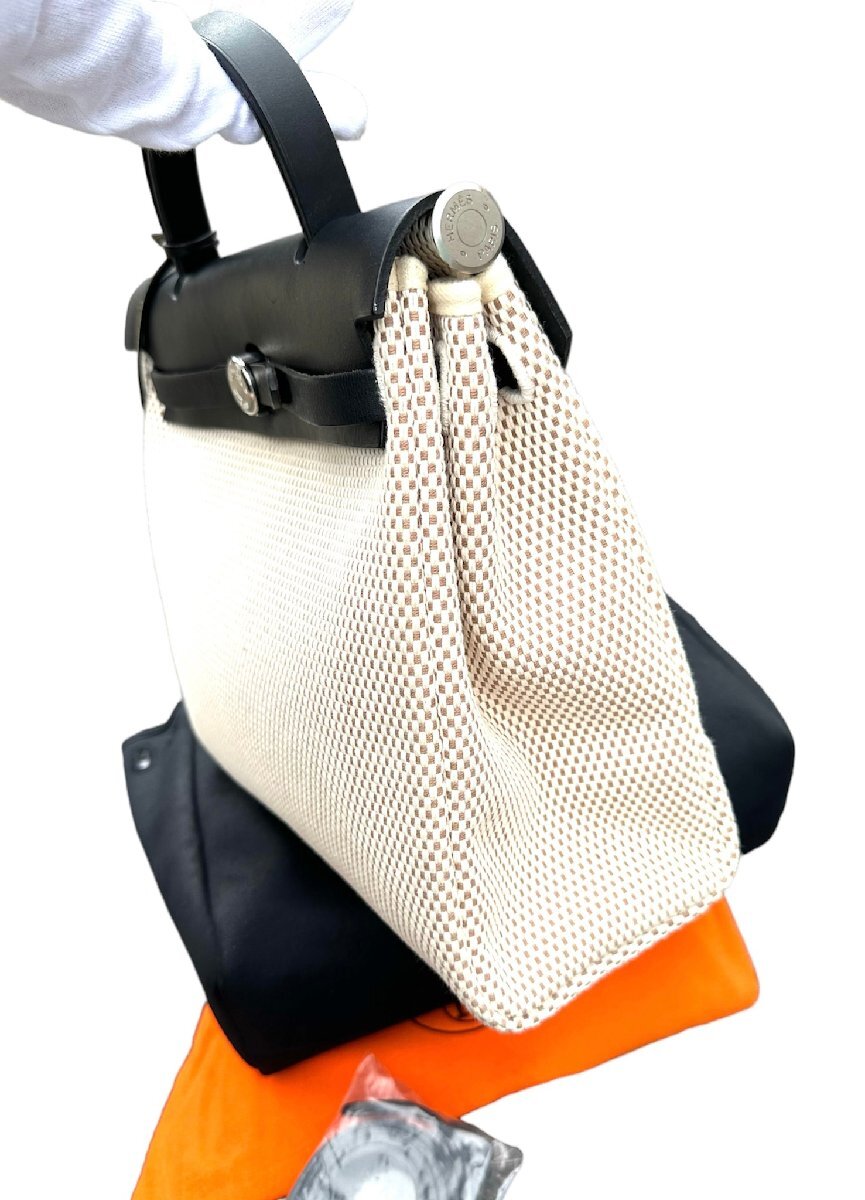 超美品◆本物◆エルメスHERMESエールバッグPMトワルGMキャンバスレザー・カーフ黒白パンダハンドバッグショルダーバッグ金具ボックスカーフ_画像7