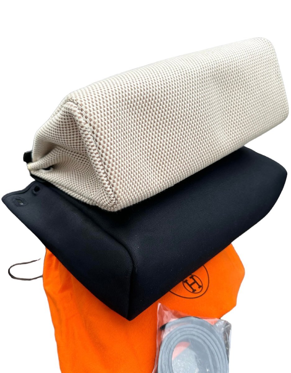 超美品◆本物◆エルメスHERMESエールバッグPMトワルGMキャンバスレザー・カーフ黒白パンダハンドバッグショルダーバッグ金具ボックスカーフ_画像4